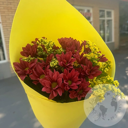 Букет из хризантем кустовых и солидаго в магазине Цветы Планеты