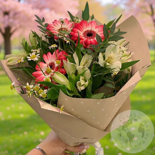 Букет из альстромерии, ромашек и гербер "На торжество"