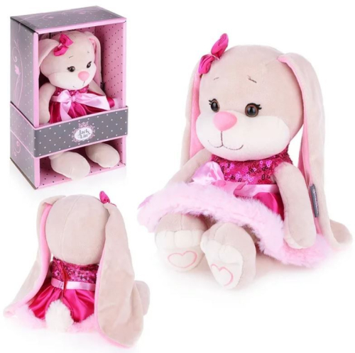 Мягкая игрушка "Зайка в розовом платьице с пайетками и мехом" в коробке, 20 см