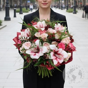 Букет из роз и альстромерий 