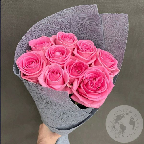 9 роз розовых 50 см. в магазине Цветы Планеты