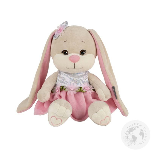 Мягкая игрушка "Зайка Лин в розовом платьице с цветами" 20 см, в коробке