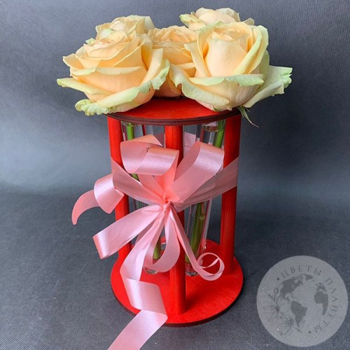 Роза кремовая в колбе 5 шт. в магазине Цветы Планеты