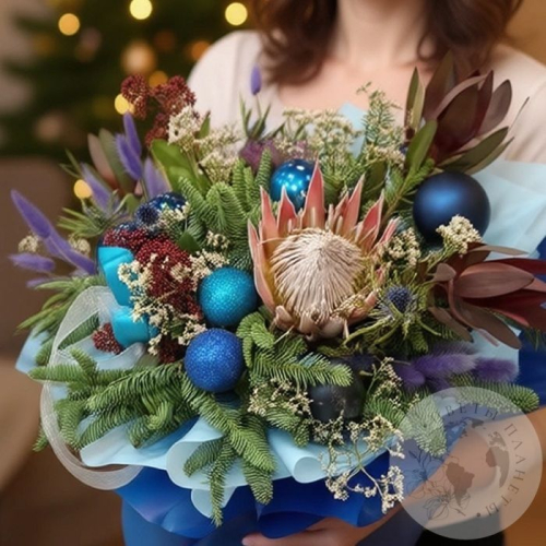 Зимний букет с протеей и нобилисом в магазине Цветы Планеты