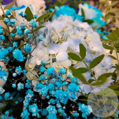 Букет роз, эустомы и гортензии "Безмятежность"