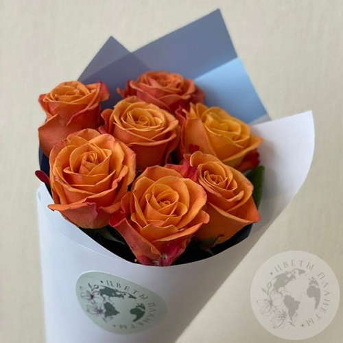 7 роз оранжевых 60 см. в магазине Цветы Планеты