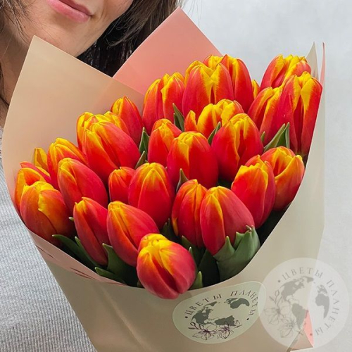40 тюльпанов красно-желтых в магазине Цветы Планеты