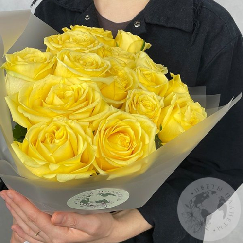 15 роз желтых 70 см. в магазине Цветы Планеты