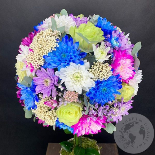 Букет из хризантем и роз в кашпо "Прекрасное дерево" в магазине Цветы Планеты