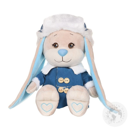 Мягкая Игрушка "Зайчик Jack&Lin в синей дубленке и шапке-ушанке", 25 см в коробке