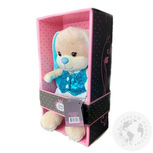 Мягкая игрушка "Зайка Лин в голубой" жилетке 25 см