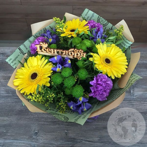 Букет из гербер и ирисов "Учителю"
