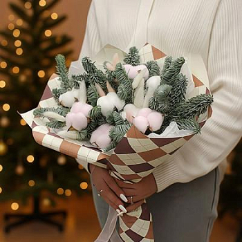 Букет из нобилиса и хлопка на Новый год