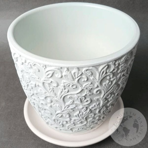 Цветочный горшок керамический Орнамент светло-серый бутон