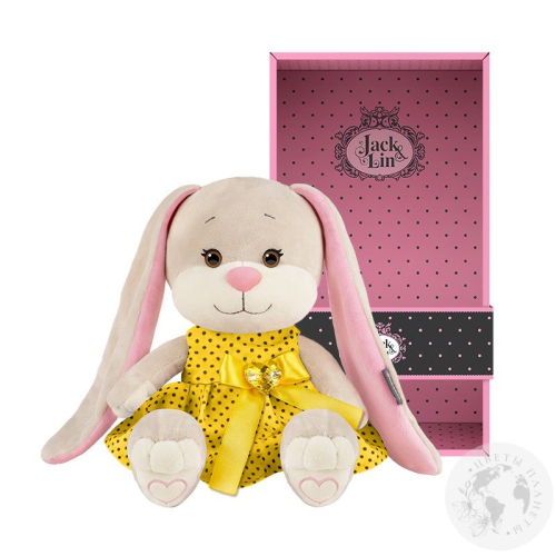 Мягкая игрушка "Зайка в желтом платьице в черный горошек" 20 см, в коробке