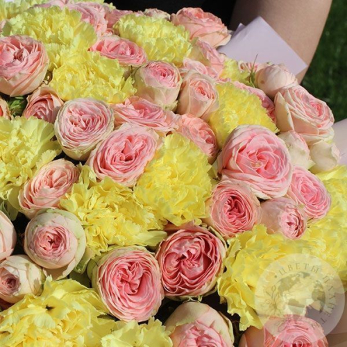 Букет из роз и гвоздик "Весенний" в магазине Цветы Планеты