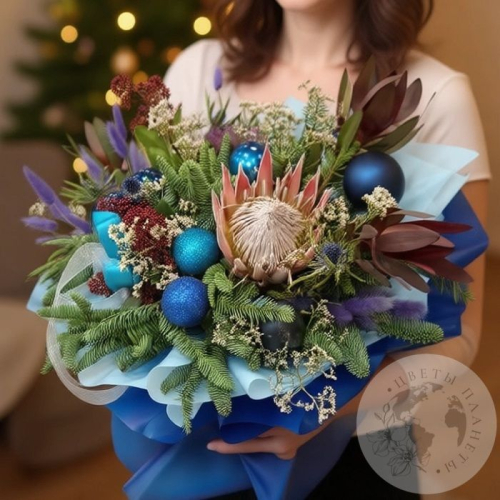 Зимний букет с протеей и нобилисом в магазине Цветы Планеты