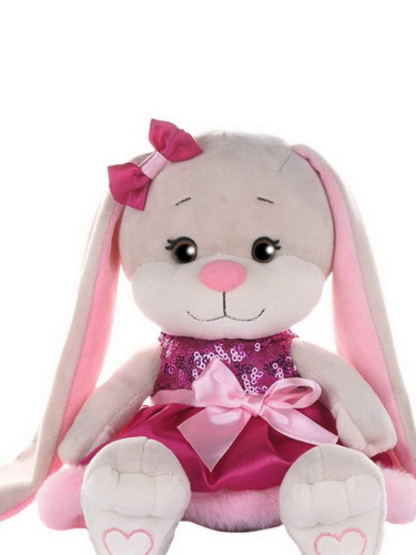 Мягкая игрушка "Зайка в розовом платьице с пайетками и мехом" в коробке, 20 см