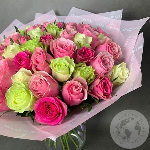 51 роза микс 40 см. в магазине Цветы Планеты
