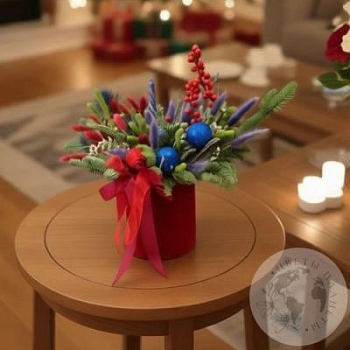 Композиция новогодняя с брунией в коробке