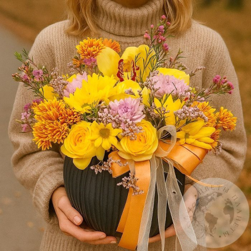 Композиция из роз в кашпо в магазине Цветы Планеты