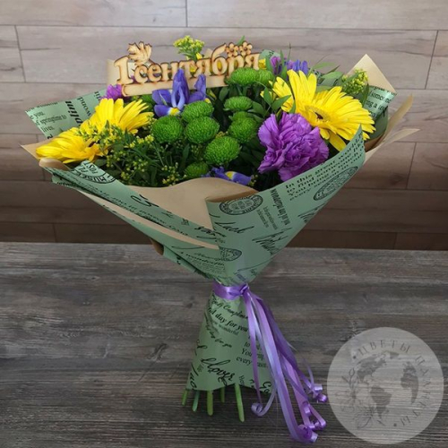 Букет из гербер и ирисов "Учителю"