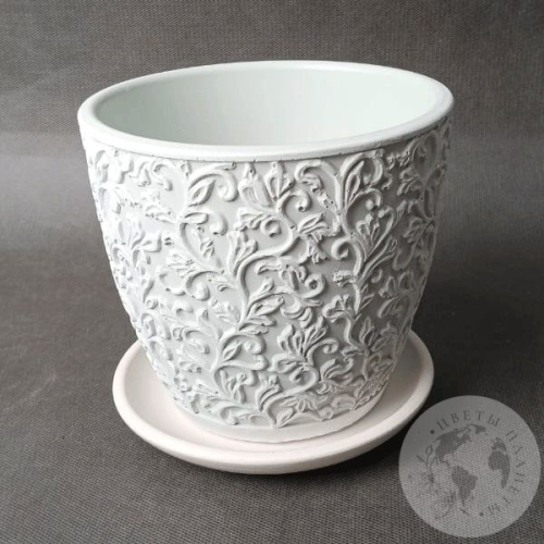 Цветочный горшок керамический Орнамент светло-серый бутон