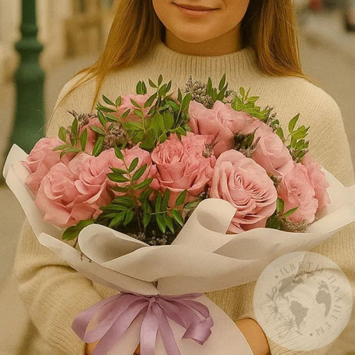 Букет из 25 роз и лимониума в магазине Цветы Планеты