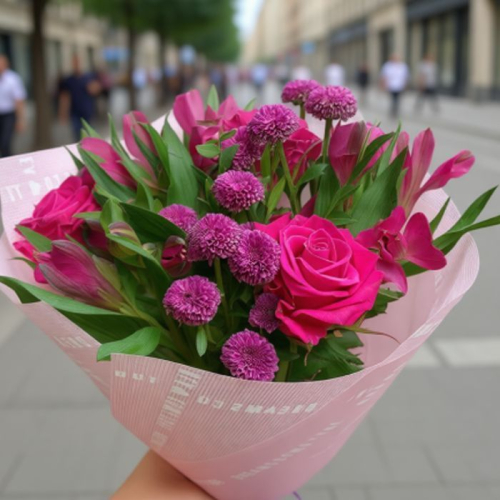 Букет из роз и альстромерий "Улыбка" в магазине Цветы Планеты