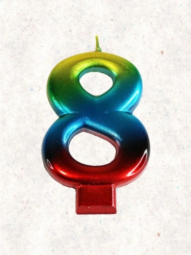 Свеча-цифра "8" для торта, радуга металлик в магазине Цветы Планеты