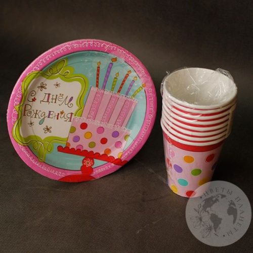 Набор посуды "С днем рождения" шары в магазине Цветы Планеты