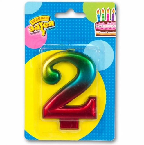 Свеча-цифра "2" для торта, радуга металлик в магазине Цветы Планеты Свеча-цифра "2" для торта, радуга металлик в магазине Цветы Планеты