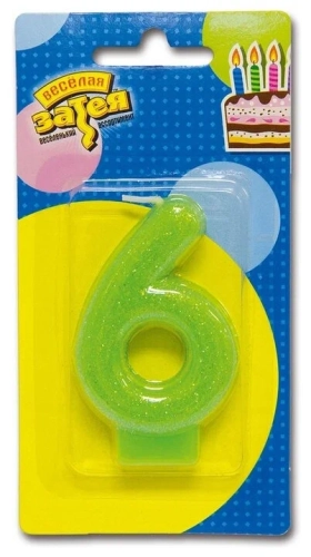 Свеча-цифра "6" для торта, блестящая в магазине Цветы Планеты  Свеча-цифра "6" для торта, блестящая в магазине Цветы Планеты