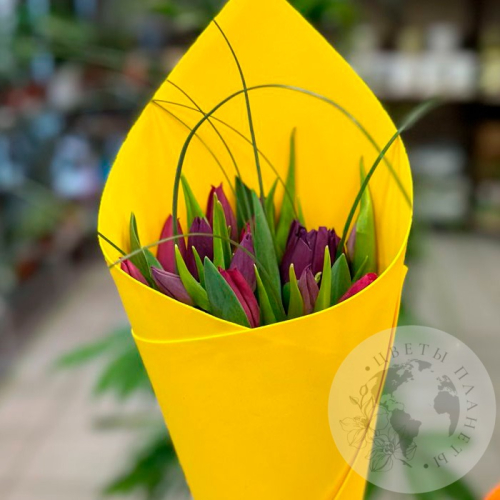 Букет из 15 тюльпанов фиолетовых и темно-малиновых в магазине Цветы Планеты