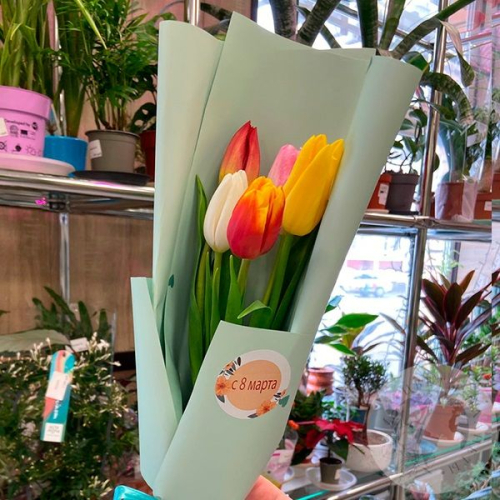 Букет  из 5 тюльпанов микс в магазине Цветы Планеты