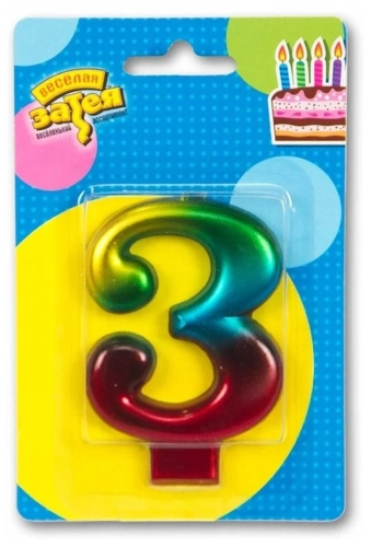Свеча-цифра "3" для торта, радуга металлик в магазине Цветы Планеты Свеча-цифра "3" для торта, радуга металлик в магазине Цветы Планеты