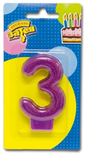 Свеча-цифра "3" для торта, блестящая в магазине Цветы Планеты