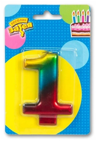 Свеча-цифра "1" для торта, радуга металлик в магазине Цветы Планеты
