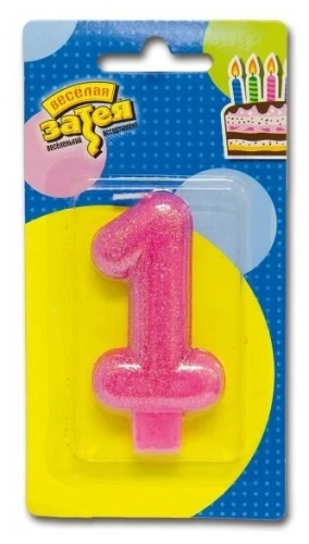 Свеча-цифра "1" для торта, блестящая в магазине Цветы Планеты Свеча-цифра "1" для торта, блестящая в магазине Цветы Планеты
