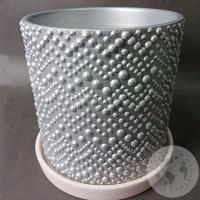 Цветочный горшок керамический Бисер серебо цилиндр № 2 в магазине Цветы Планеты