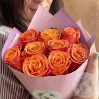 9 роз оранжевых 60 см. в магазине Цветы Планеты