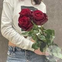 3 розы красные 90 см. в магазине Цветы Планеты